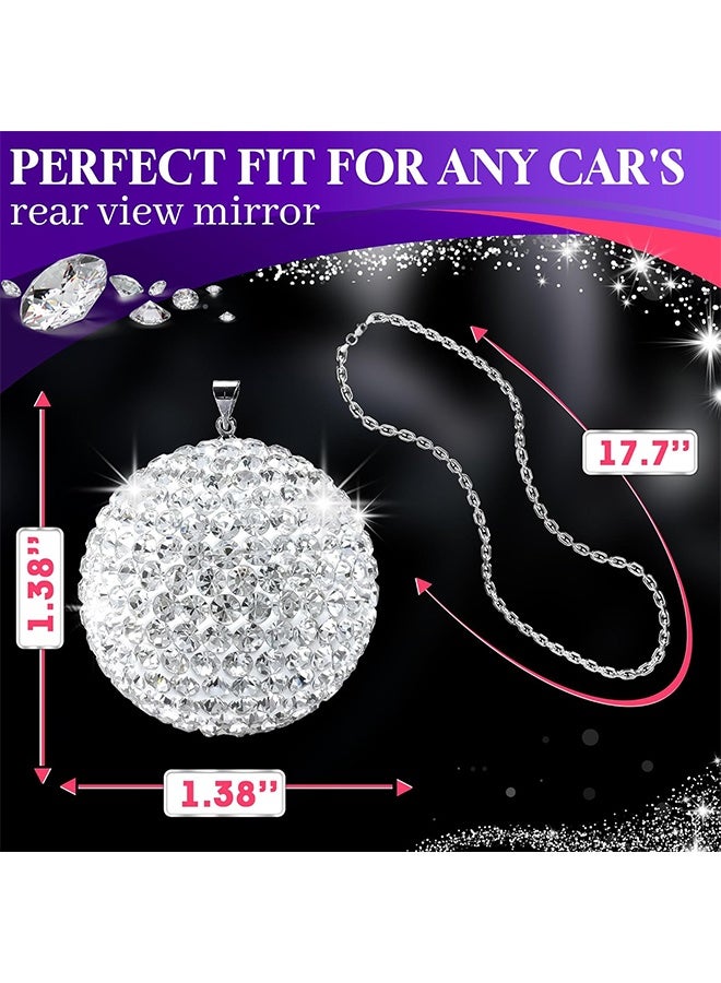 Bling Car Accessories - Elegant 1.37" Crystal Ball Rear View Mirror Charm with Hand-Set Sparkling Rhinestone and 17.7" Long Chain - Bling Rear View Mirror Accessories, Crystal Car Hanging Ornament - Image 2